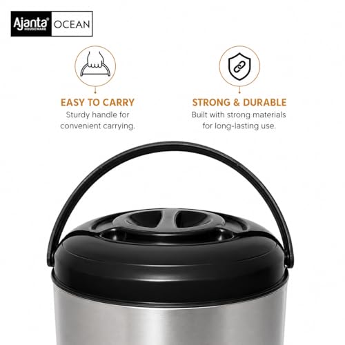 Image of Ajanta Ocean12 Stainless Steel Water Cooler, Water Dispenser Hot & Cold, Thermosteel, PU Insulated, Portable, Travel Friendly, Water Jug for Offices, Shops, Picnics (Black, 9.5 litres)