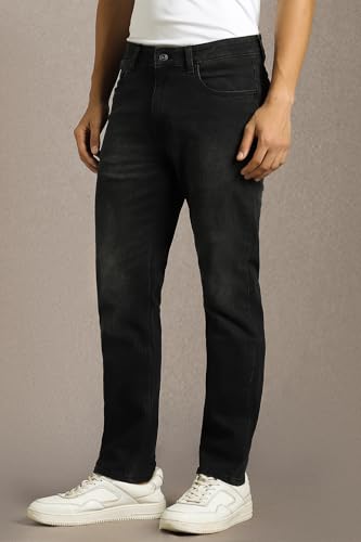 Image of Louis Philippe Men's Slim Fit Stretch Fabric for Comfort Authentic Twill and Durable Ankle Length Cropped Jeans