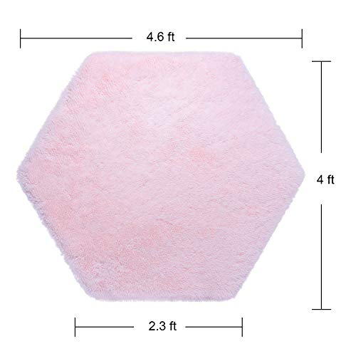 Junovo Ultra Soft Rug For Nursery Children Room Baby Room Home Decor Dormitory Hexagon Carpet For Playhouse Princess Tent Kids Play Castle, Diameter 4.6 Ft, Pink #TOP1