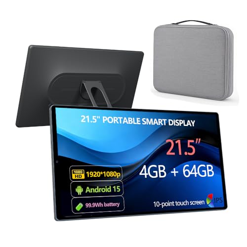 Image of 21.5 inch Android 15 Portable TV Tablet with Carry Bag, Rotating Foldable Stand, 4GB+64GB, with 99.9Wh Battery, 13MP Camera, Dual 5W Speakers, Smart Touch Screen for Travel, Camping & Home Entertainment