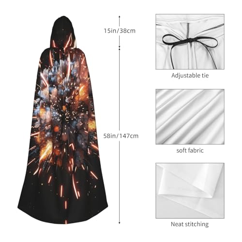 Cape à capuche feu d'artifice 3D pour bal masqué et cosplay