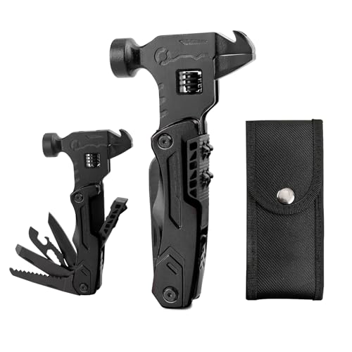 Camping Zubehör, 12 in 1 Tragbares Multitool Hammer aus Edelstahl Überlebenswerkzeuge ​Kit für Outdoor, Angeln, Wandern und Jagen, Gschenke für Männe