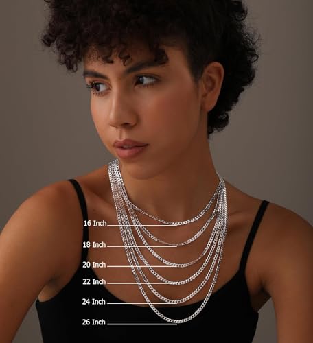 Image of LeCalla Solid 925 Sterling Silver Italian 5mm, 6mm Diamond-Cut Cuban Link Curb Chain Necklace for Men Women (16, 18, 20, 22, 24, 26 Inches)
