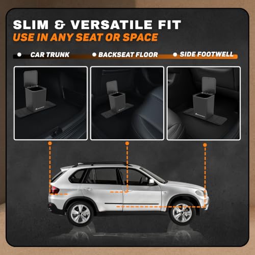 Image of Car Trash Can for Vehicles Leakproof Compact Garbage Bin w /Stability Flap, Anti-Slip Base, Portable Trash Holder for Cars, Trucks, SUVs, Minivans (Gray with Lid, Medium)