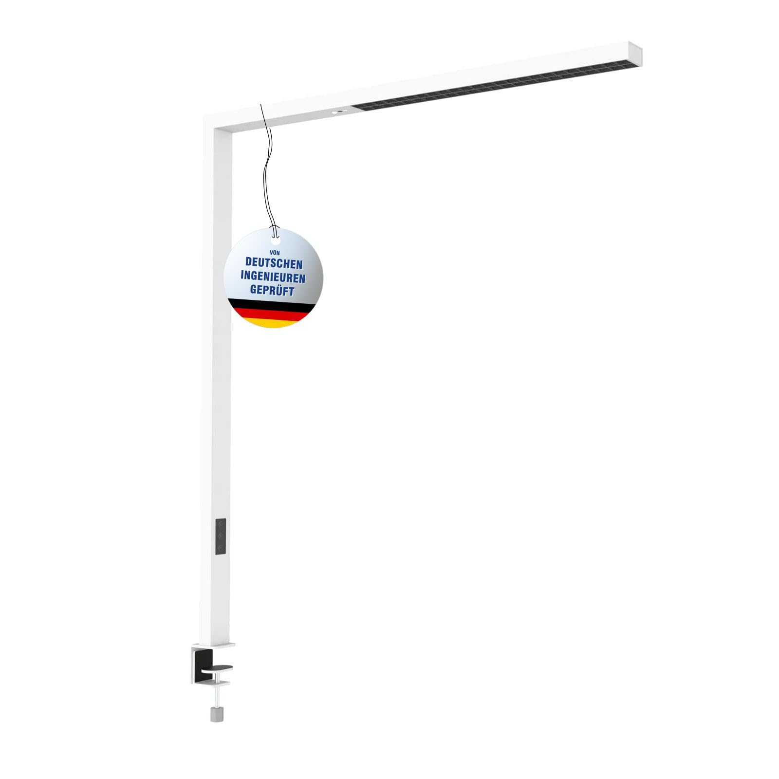 MAUL LED Schreibtischlampe MAULsirius weiß dimmbar mit Klemmfuß 120 cm | stufenlos anpassbares Licht, blendarmes Arbeiten, direkte und indirekte Abstrahlung, platzsparende Tischklemme, Sensorik