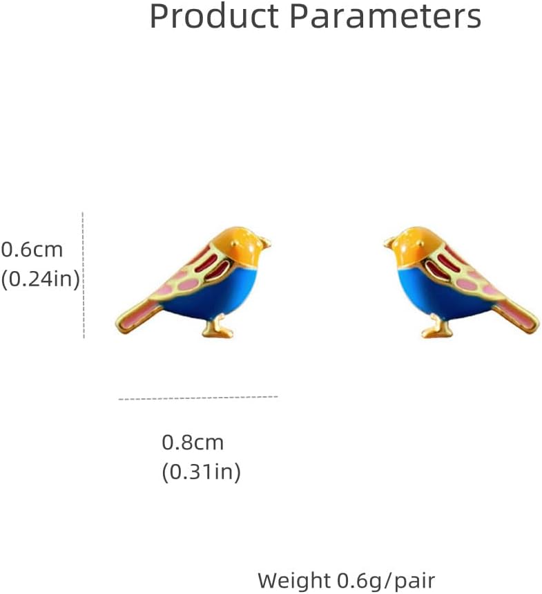 Cute Bird Stud Earrings for Women Girls 925 Sterling Silver 14k Gold Plated Tiny Small Animal Pet Enameled Blue Yellow Pink Feather Birds Tragus Post Nickel Free Piercing Ear Daity Jewelry