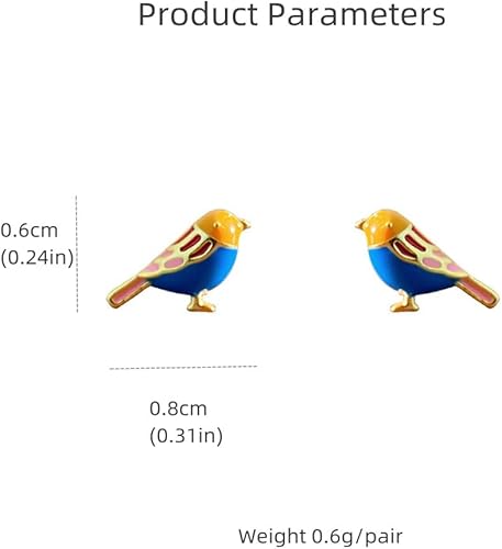 Miniatura 6 de Lindos aretes de tuerca de pájaro para mujeres y niñas, de plata de ley 925, chapados en oro de 14 quilates, pequeños animales, esmaltados, azul,