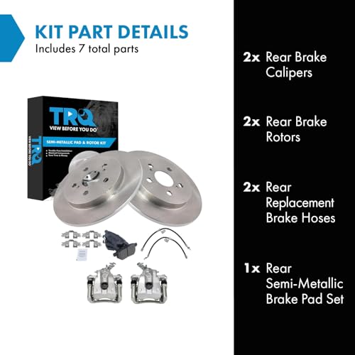 Image of TRQ Rear Brake Pad and Rotor Set Semi Metallic Rotors Calipers Compatible with 2009-2010 Pontiac Vibe 2009-2019 Toyota Corolla 2009-2011 Matrix