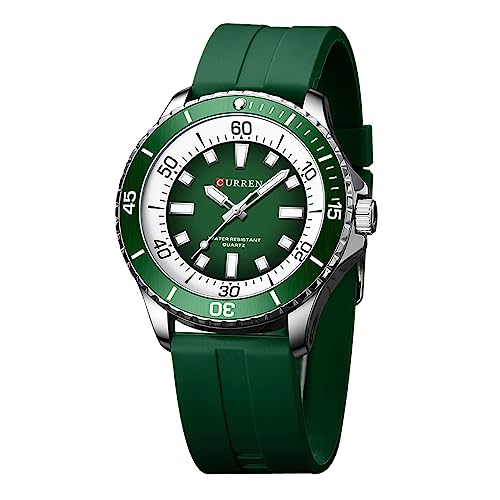 FORSINING Reloj clásico de cuarzo analógico, correa de silicona, reloj de pulsera casual de negocios, resistente al agua, esfera grande, relojes militares para hombre, verde, Correa FORSINING Reloj clásico de cuarzo analógico, correa de silicona, reloj de pulsera casual de negocios, resistente al agua, esfera grande, relojes militares para hombre, verde, Correa