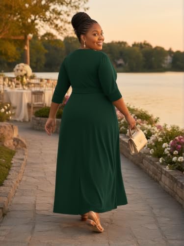 Image of SUZONANA Plus Size Maxi Dresses for Curcy Women Casual Loose 3 /4 Sleeve Long Dress with Belt