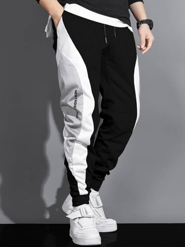 Image of GYRFALCON Men's Regular Fit, Colorblock, Cotton Blend Track Pants