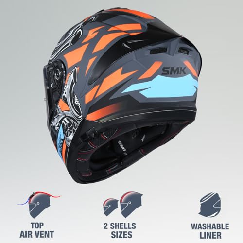 Image of SMK Typhoon Motorhead ISI ECE & DOT Certified Full Face Dual Visor Helmet for Men and Women with Pinlock Fitted Clear Visor and Inner Sun Visor ( Grey - M )