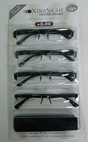 4 Pack FOSTER GRANT Ethan READING GLASSES +3.00 Scratch Resistant NEW