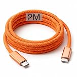 Orange 2m USB C to USB C Cable for IPhone 17/17e/16/15, Fast Charger for IPhone 17 Air/16 Pro Max/Plus/16e, Long Charging Lead for iPad Pro 10/11th, Google Pixel 9/8/7/6, Samsung Galaxy Z Flip 4/5/6/7