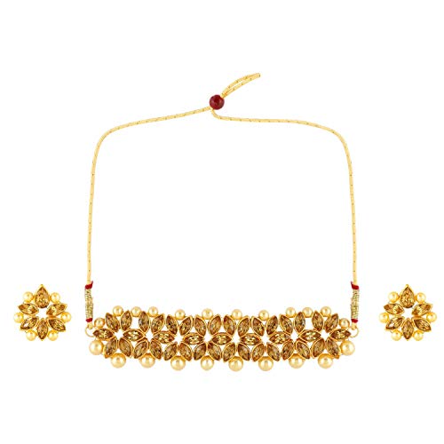 Efulgenz Indian Bollywood Faux Kundan Pearl Crystal Rhinestone Bridal Wedding Choker Necklace Earrings Jewelry Set