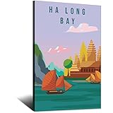 Ha Long Bay Vietnam - Póster de viaje vintage de Vietnam