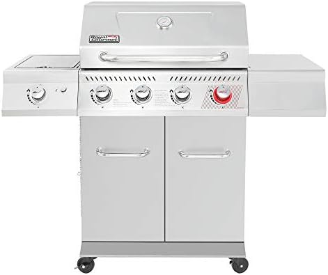 Royal Gourmet GA4402S Stainless Steel 4-Burner BBQ Propane Gas Grill, 54000 BTU Cabinet Style Gas Grill with Sear Burner and Side Burner Perfect Patio Garden Picnic Backyard Party Silver