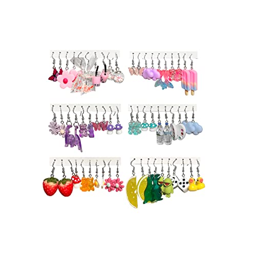 30-40 Pairs Weird Cute Funny Earrings Gummy Bear Duck Mushroom Fruit Flowers Drop Dangle Earrings for Women Aesthetic Earrings Food Animal Earrings Bulk