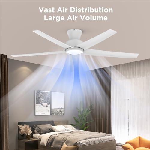 OCIOC 52 Ceiling Fan with Lights, Quiet DC Motor, Reversible, 3CCT, Flush Mount - Ideal for Indoor/Outdoor Use