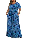 Tencede Womens Plus Size Maxi Dresses Summer 2026 Casual Short Sleeve with Pockets Long Dress 1X-5X, Vintage Gradient Flower, 5XL