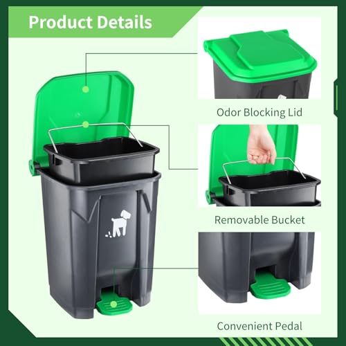Image of Dog Poop Trash Can Outside, 20L Pet Waste Container with Removable Inner Waste Bin, 150 Waste Bags, Outdoor Pet Poop Trash Bin for Small /Large Dog Families