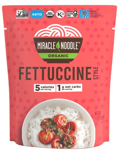 Miracle Noodle Ready to Eat Organic Fettuccine Pasta, 7 Oz (Pack of 6), Plant Based Shirataki Konjac Noodles, 5 Calories, 1g Net Carbs Per Serving, Keto, Gluten-Free