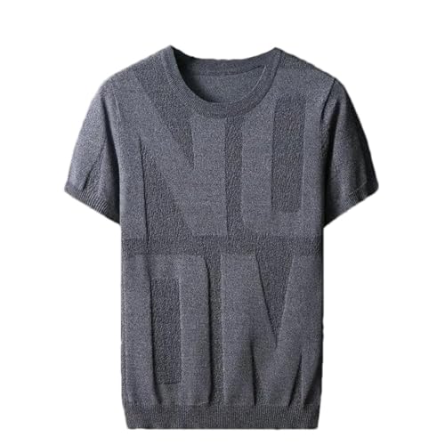 Men’S Slim Fit Textured Hollow Out Ice Silk Knitted Sweater Short Sleeve Round Neck Thin Pullover Top Tee