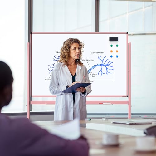Image of TSJ OFFICE Large Rolling Whiteboard - Dry Erase Magnetic 48 x 32 Inches White Board Height Adjust Double Sides Mobile Portable Easel on Wheels, Dry Erase Board with Stand for Office, Home & Classroom