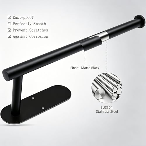 Image of Paper Towel Holder Under Cabinet - Self Adhesive Paper Towel Roll Holder Wall Mount, Matte Black Stainless Steel Towel Paper Holder for Kitchen, Bathroom, Cabinets