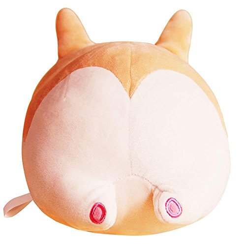 Florishome Cute Funny Corgi Dog Shaped Plush Pillows Soft Toys Doll Vent Creative Corgi Dog Butt Plush Pillows (Tan White 40 Cms 40 Cms) #TOP1