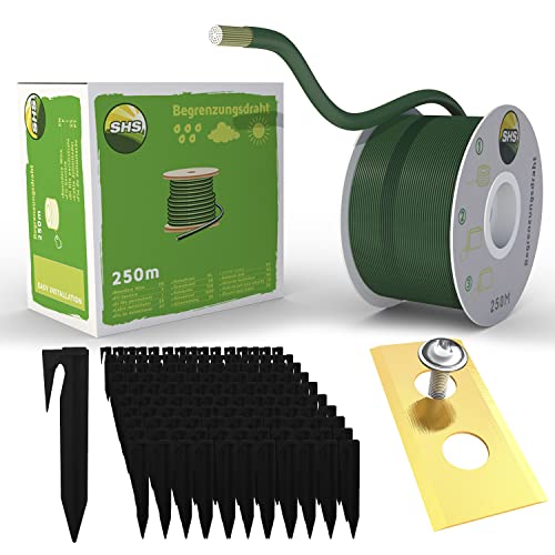 Câble de délimitation de 250 m + 750 piquets + 30 lames pour tondeuse robot tondeuse à gazon - Kit d'accessoires fil de délimitation pour câble de recherche - Compatible avec Worx Landroid Cover