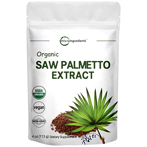 Sustainably US Grown, Organic Saw Palmetto Powder, 4 Ounce, Pure Saw Palmetto Prostate Supplement, Healthy Urination Frequency and Flow Supplement, Non-GMO and Vegan Friendly
