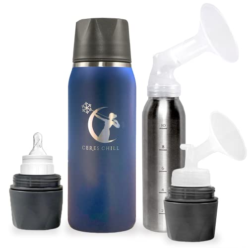 Image of Breastmilk Chiller Reusable Storage Container by CERES CHILL | Cooler - Keeps Milk at Safe temperatures for 20+ Hours | Bottle Connects w/Most Major Pumps (1 Chiller, Set Sail! Navy)