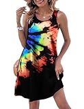 Halife Beach Dresses for Women Knee Length Boho Floral Print Sleeveless Sundresses Beach Cover Up Dress with Pockets Rainbow L