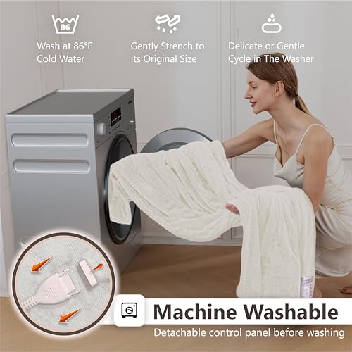 Image of Wapaneus Heated Blanket Electric Full Size 72 inchx84 inch with 10 Heating Levels 12 Timer Settings and 8 Hours Auto-Shut Off,Flannel Fast-Heating Electric Blanket,ETL Listed Machine Washable,Ivory