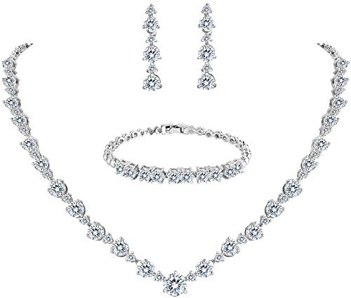 Set di gioielli da damigella d'onore con zirconi cubici, orecchini pendenti e collana, piccolo regalo di nozze per la sposa. - Italia
