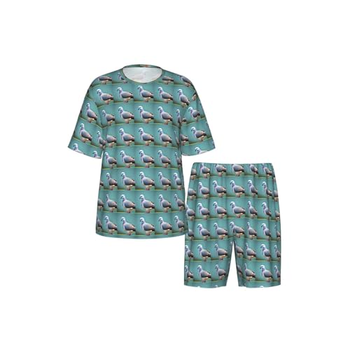 Pijama de hombre de dos piezas con camiseta de paloma y pantalones cortos 5