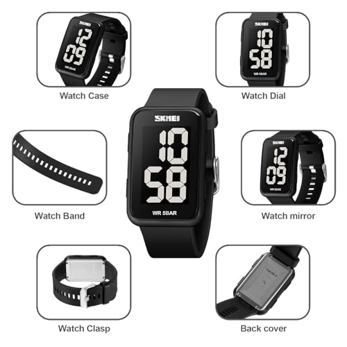 Forrader Montre carrée pour homme avec grand cadran numérique - Grands chiffres, affichage LED, cadran large, étanche, montres de sport électroniques avec alarme, date, chronomètre - Montres-bracelets – vue 3