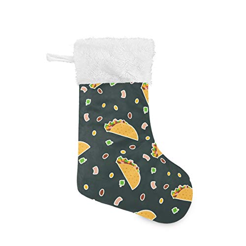 Christmas Stockings with Pug Space Print Xmas Stockings Ornament Gifts for Family Holiday Party Decor 1pcs (Taco Pattern, 17.71x12.20inx1)