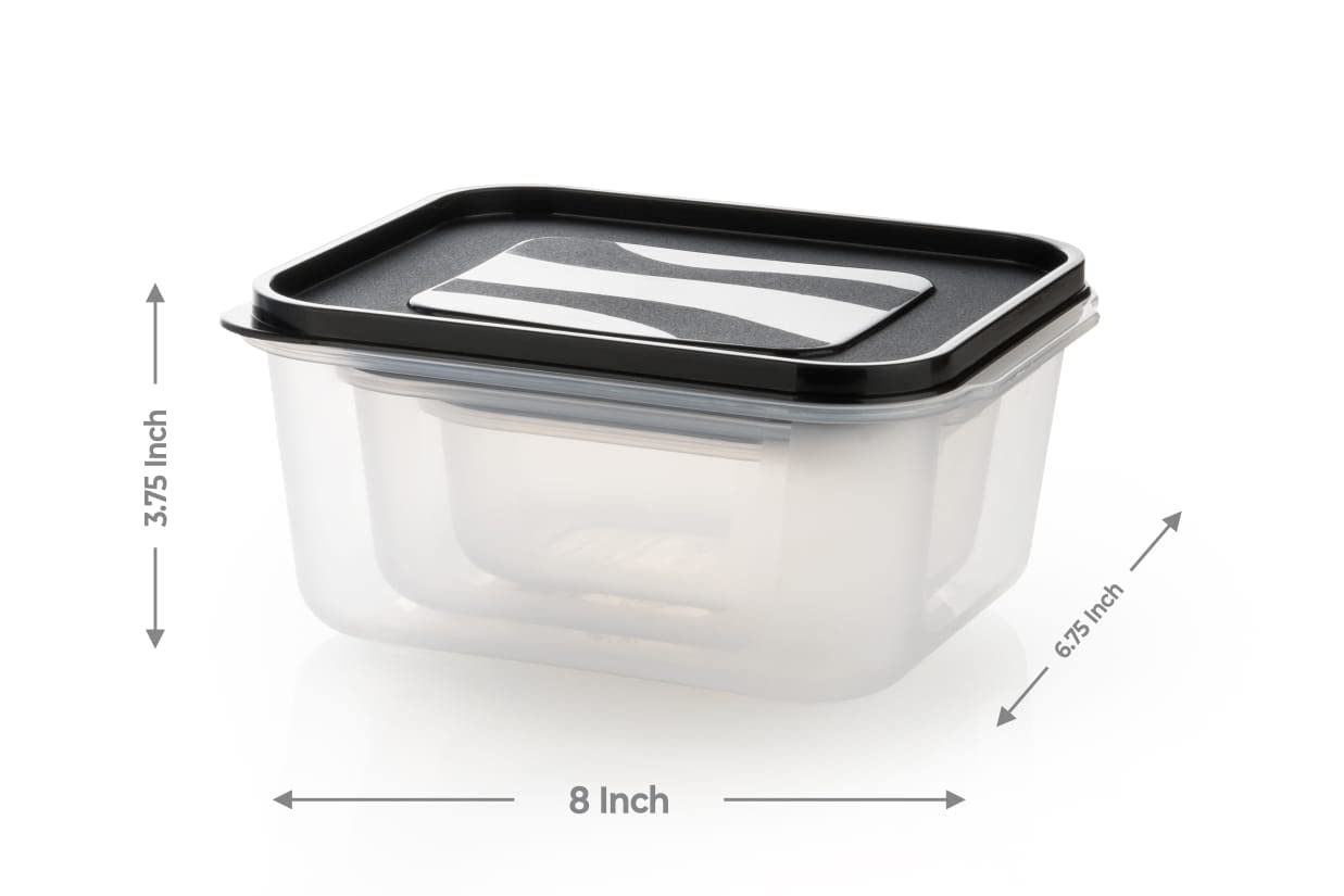 Airtight Fridge Storage Boxes Square Plastic Food Storage Container With Lid For Kitchen (Set Of 3) (600Ml,1200Ml,1800Ml), Transparent
