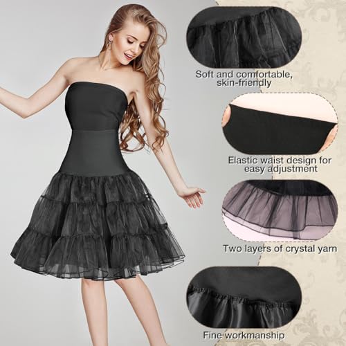 AYBUY Petticoat Retro Reifrock, 50er Jahre Vintage tüllroc, Damen Unterrock Kurz Tüll-Unterrock Ballettrock für Wedding Bridal Abschlussball Abend Rockabilly, Schwarz (M)