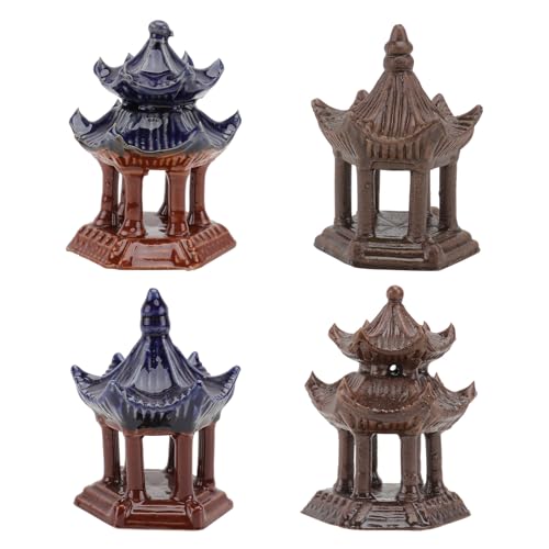 GANAZONO Set 4 Pezzi Mini Ornamenti Padiglione in Ceramica Accessori per Paesaggio in Miniatura per Decorazione Casa Scrivania e Giardino Design Realistico Colori Assortiti