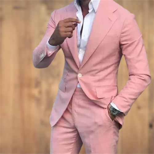 Men’s 2-Piece Slim Fit Suit Set Homecoming Suits One Button Pink Solid Jacket Pants Set for Men4