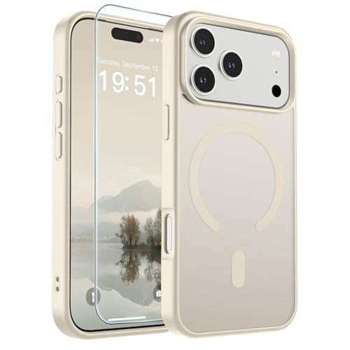 Image of SUPFINE Magnetic for iPhone 17 Pro Case (Compatible with MagSafe)(Military Grade Drop Protection) Translucent Matte Shockproof with Anti-Fingerprint Phone Cover,Antique White