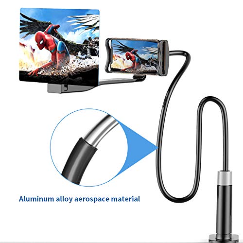 Newseego Lazy Phone Holder with 8'' Phone Screen Magnifier, Universal Gooseneck Phone Stand Holder Long Arm Mount & Phone Screen Amplifier with Magnifying Glass for All Smartphones-Black - Thumbnail 3