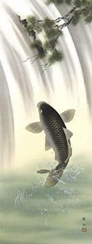 Amazon.co.jp: 松村雄山『瀧登鯉』日本画 掛け軸 魚 鯉の滝登り 滝上り 