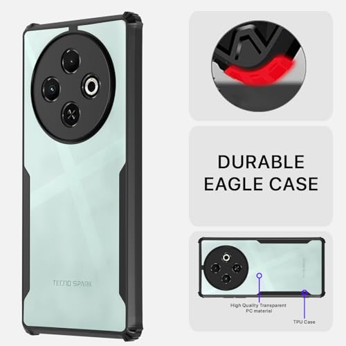 Image of Pikkme Crystal Clear Transparent Back Cover | Ultra Hyrbid | Full Camera Protection | Raised Edge | Bumper Case for Tecno Spark 30C (Black)