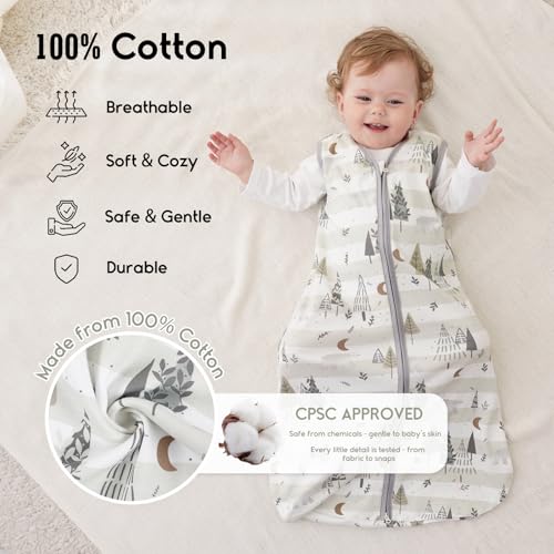 Image of Yoofoss Baby Sleep Sack 12-18 Months 0.5 TOG Baby Wearable Blanket, 100% Cotton Infant Toddler Sleeping Sack 2-Way Zipper Lightweight Sleepsack, Grizzly, Large