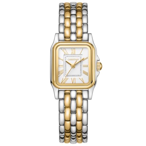 Image of CHEETAH Gold Watches for Women with Small Vintage Bracelet, Rectangular Case Roman Dial