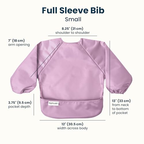 Image of Tiny Twinkle Long Sleeve Bib for Babies & Toddlers | 2-Pack Waterproof Smock Bib for Eating | Machine Washable & Mess-Proof Feeding Essentials | Newborn Shower Gift (Taupe Lilac,6-24M)